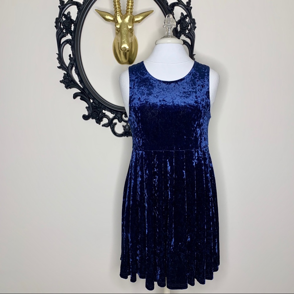MINKPINK Blue Crushed Velvet Sleeveless Dress